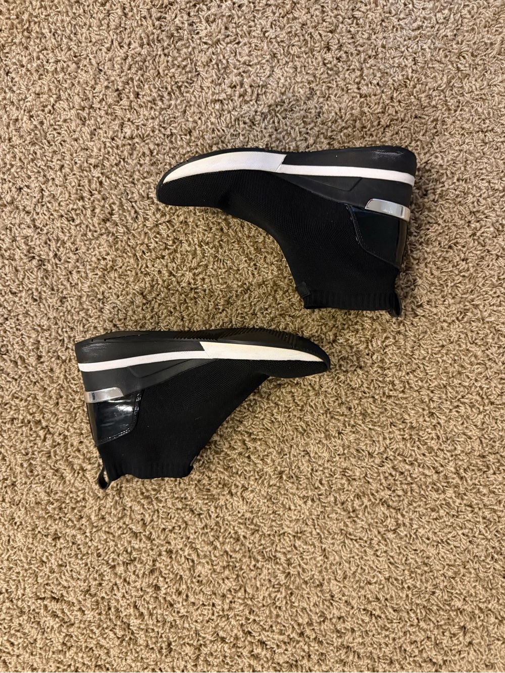 Michael Kors Black Slip-On Knit Wedge Sneakers - Women's Comfort Style